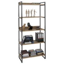 Estante Livreiro Prisma Estilo Industrial 80cm 5 Prateleiras Carvalho - Mpozenato