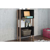 Estante Livreiro Solteiro RT3092 c/ 2 Nichos Rustico/Preto - Movelbento
