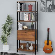 Estante Match para Livros e Objetos Pinho/Preto com 01 Porta Basculante e 4 Prateleiras - Artely