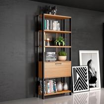 Estante MDF c/ Prateleiras 1 Porta Freijó/Preto Fosco Estante MDF c/ Prateleiras 1 Porta Freijó/Preto Fosco