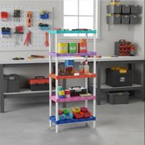 Estante Modular Plástico Colorida 5 Prateleiras Organização Infantil Livros Nápoles Cód. 877 AGRAPLAST Multiuso Azul Rosa Verde Lilas Laranja