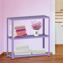 Estante Multiuso 3 Prateleiras 92cm Aço Cinza/Lilás