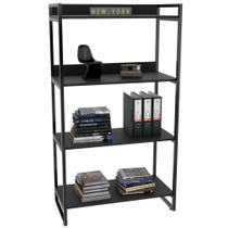 Estante Multiuso 4 Prateleiras Escritório Estilo Industrial Form 146x80 cm Preto Onix - Lyam Decor
