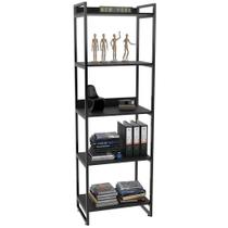 Estante Multiuso 5 Prateleiras Escritório Estilo Industrial Form 187x60 cm Preto Onix - Lyam Decor