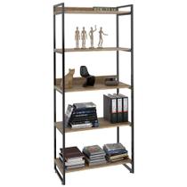 Estante Multiuso 5 Prateleiras Escritório Estilo Industrial Form 187x80 cm Carvalho - Lyam Decor Estante Multiuso 5 Prateleiras Escritório Estilo Industrial Form 187x80 cm Carvalho - Lyam Decor