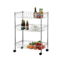 Estante Multiuso de Aço Cromado com 3 Cestos Ajustáveis Estante Multiuso de Aço Cromado com 3 Cestos Ajustáveis