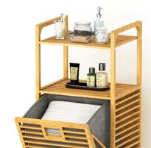 Estante Multiuso Em Madeira De Bambu Com Cesto Para Roupa Suja Dobrável Quarto Design Sustentável Estante Multiuso Em Madeira De Bambu Com Cesto Para Roupa Suja Dobrável Quarto Design Sustentável