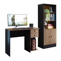 Estante Multiuso Gamer 2 Portas 3 Prateleiras Preto/Carvalho - FdECOR