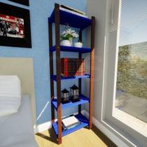 Estante Multiuso Madeira Maciça 5 Prateleiras Colors Azul