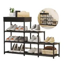 Estante Multiuso Sapateira 8 Prateleiras Cesto Vazado Organizador Quarto Closet Lavanderia Preto