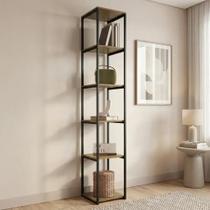 Estante Nicho Industrial 5 Prateleiras em Ferro e MDF 202x34cm Paris Freijó/Preto