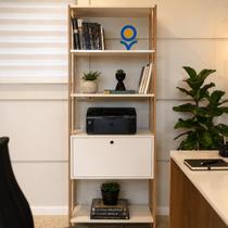 Estante Office Flow com Nichos Decorativos e Porta Basculante Cor Carvalho com Off White - Oggi Estante Office Flow com Nichos Decorativos e Porta Basculante Cor Carvalho com Off White - Oggi