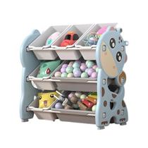 Estante organizador de brinquedos 7 caixa infantil bau 3 prateleiras porta treco multiuso quarto azul infantil girafinha