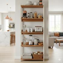 Estante Organizador Livreiro Estilo Industrial Madeira em MDP Prateleira Livros Quarto Sala Cozinha Decoração Ambientes Off White com Nature