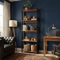 Estante Organizador Livreiro Estilo Industrial Madeira em MDP Prateleira Livros Quarto Sala Cozinha Decoração Ambientes Preto Nature