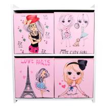 Estante organizadora de brinquedos com caixas estampadas - meninas Estante organizadora de brinquedos com caixas estampadas - meninas