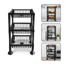 Estante Orgnizadora 3 Prateleiras Fruteira Chao Cozinha Cesto Mesa Empilhavel 3 Andares Multiuso Casa Frutas Porta Treco
