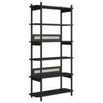 Estante Oslo Artesano 90 cm (largura) MDP Nero Palha Sintética Bege Pé Madeira Maciça Estante Oslo Artesano 90 cm (largura) MDP Nero Palha Sintética Bege Pé Madeira Maciça