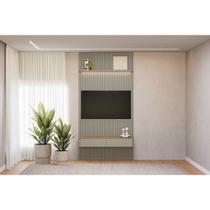Estante p/ Sala até 60 Pol Modular 1.4 Ripado c/ 2 Portas 1 Prat. 141x250cm Tauari/Gris Fosco - Linea Brasil