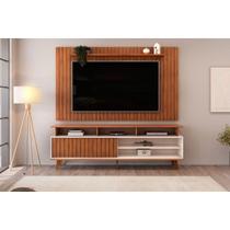 Estante p/ Sala até 65 Pol Lume/Flow Ripado c/ Porta e Nichos 180x168cm Freijó/Off White - DJ Móveis