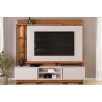 Estante p/ Sala até 70 Polegadas Martino c/ Prateleira Nichos e Pés 200x190cm Freijó/Off White - DJ Móveis