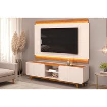 Estante p/ Sala até 75 Polegadas Nadine c/ Led e Nichos 220x196cm Off White/Freijó - DJ Móveis