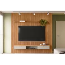 Estante p/ Sala até 90 Pol Modular 2.6 Ripado c/ 2 Portas 1 Pratel. 258x250cm Nature/Off White - Linea Brasil Estante p/ Sala até 90 Pol Modular 2.6 Ripado c/ 2 Portas 1 Pratel. 258x250cm Nature/Off White - Linea Brasil