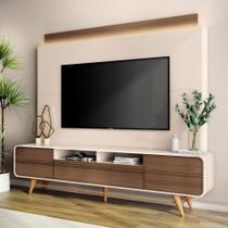 Estante Painel de TV 85 Pol 220cm Nobre Castanho/Off White - HB Móveis