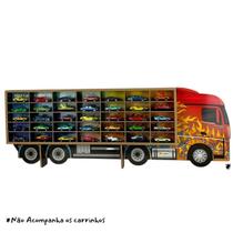 Estante Painel Expositor Caminhão Carreta Cegonheira Porta 35 Carrinhos Carroceria Preta Madeira Junges