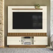 Estante Painel Home para TV 70" Florianópolis Off White/Amêndoa- MABE MAGAZINE