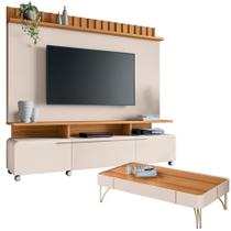 Estante Painel Para TV 70 Pol Artemis e Mesa de Centro Harmony B01 Off White Cinamomo - Lyam Decor