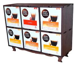 Estante para 6 Nichos de Caixas de Cápsulas de Café DOLCE GUSTO - Suporte para 10 Cápsulas - Cor IPÊ