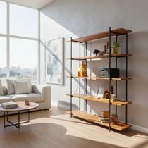 Estante Para Livros 1.86 Com 5 Prateleiras Rustica de Madeira Pé Industrial Estante Para Livros 1.86 Com 5 Prateleiras Rustica de Madeira Pé Industrial