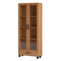 Estante para Livros 1 Gaveta 2 Portas Vidro Industrial Freijó - Dalla Costa