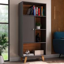 Estante para Livros 1 Porta 4 Nichos Grafite/Nogal - Hecol Móveis Estante para Livros 1 Porta 4 Nichos Grafite/Nogal - Hecol Móveis
