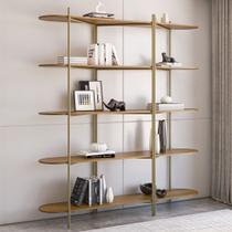 Estante para Livros 5 Prateleiras em Aço Carvalho/Dourado Gaia