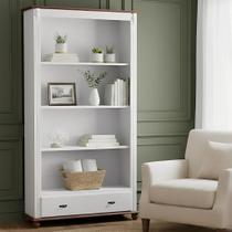 Estante para Livros de Madeira com 3 Prateleiras 1 Gaveta e Pés Torneados - Branco Laca com tampo e base Imbuia Glazer