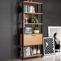 Estante para Livros Home Office 100% Mdf 1 Porta Freijó/Preto - Panorama Móveis Estante para Livros Home Office 100% Mdf 1 Porta Freijó/Preto - Panorama Móveis