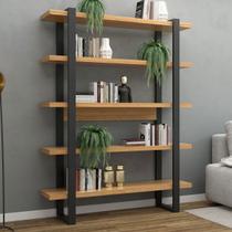 Estante para Livros Industrial 5 Prateleiras 100% Mdf Freijó/Preto Fosco F10 - Pradel