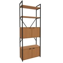 Estante para Livros Livreiro 4 Portas 2 Prateleiras Kappesberg Industrial 202cm Cor Canela/Preto Fosco - LI018 Estante para Livros Livreiro 4 Portas 2 Prateleiras Kappesberg Industrial 202cm Cor Canela/Preto Fosco - LI018