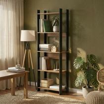 Estante para Livros Livreiro 5 Prateleiras Estilo Industrial Multiuso 178x63cm BRV Móveis Cor Lâmina Mel e Preto Estante para Livros Livreiro 5 Prateleiras Estilo Industrial Multiuso 178x63cm BRV Móveis Cor Lâmina Mel e Preto