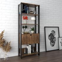 Estante para Livros Match 1 Porta Basculante 3 Prateleiras Pinho/Preto - Pnr Móveis