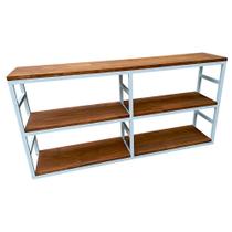 Estante para Livros Modelo para Parede Estilo Industrial Ferro em Branco Madeira Maciça Tonalidade Imbuia