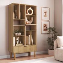 Estante para Livros Orgânica Curva 1 Gaveta 180cm 100% BP com Pés em Madeira Maciça Aura Estante para Livros Orgânica Curva 1 Gaveta 180cm 100% BP com Pés em Madeira Maciça Aura