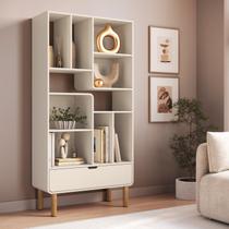 Estante para Livros Orgânica Curva 1 Gaveta 180cm 100% BP com Pés em Madeira Maciça Aura Estante para Livros Orgânica Curva 1 Gaveta 180cm 100% BP com Pés em Madeira Maciça Aura
