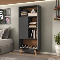 Estante para Quarto Livreiro 1 Porta Maven Espresso Móveis Grafite/Nogal