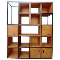 Estante para Sala com Nichos Modelo Industrial Ferro e Madeira Maciça