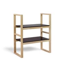 Estante para Sala de Livros de Madeira Industrial 2 Prateleiras Baixa Eleonor Cor Natural e Preta