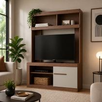 Estante para TV até 50 Polegadas Sala Home Theater 1 Porta 2 Prateleiras 270cm Decibal Móveis ES503 Cor Marrom e Off White