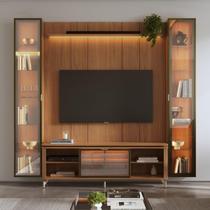 Estante para TV até 75 Polegadas com 2 Cristaleiras Vidro Reflecta 100% MDF com Led Lincoln Float 254cm Estante para TV até 75 Polegadas com 2 Cristaleiras Vidro Reflecta 100% MDF com Led Lincoln Float 254cm